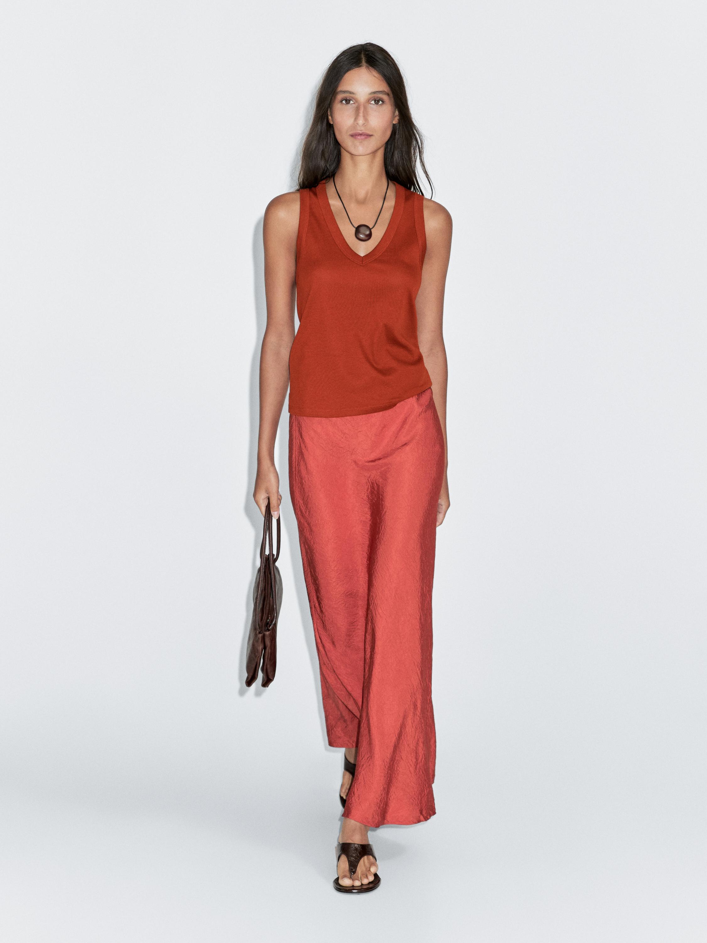 100% cotton strappy V-neck T-shirt